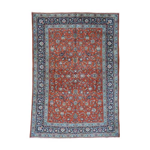 Red Hand-Knotted Antique Persian Kashan Full Pile Oriental 