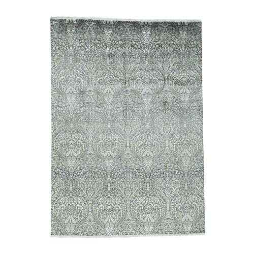Hand-Knotted Mughal Influence Tone on Tone Damask Design Wool with Real 