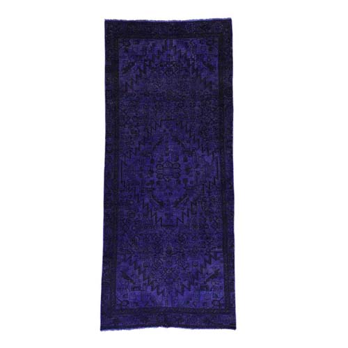 Hand-Knotted Purple Overdyed Hamadan Pure Wool Wide Runner 