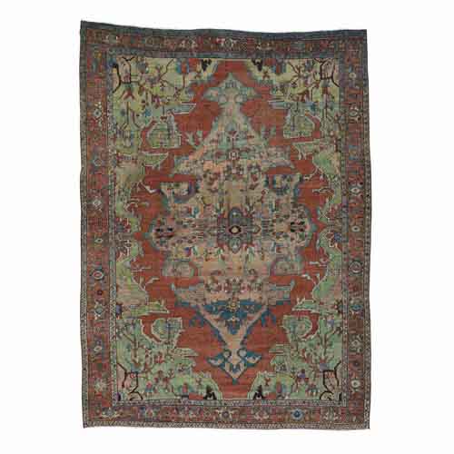 Red Antique Persian Serapi Even Wear Hand-Knotted Oriental 