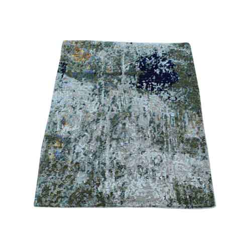 Hand-Knotted Hi And Lo Pile Abstract Design Wool And Silk Rug