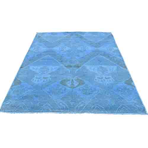 Clearance Hand Knotted Sky Blue Cast Ikat Overdyed Pure Wool Oriental 