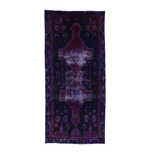 Clearance Persian Hamadan Hand Knotted Overdyed Vintage Wide Runner 