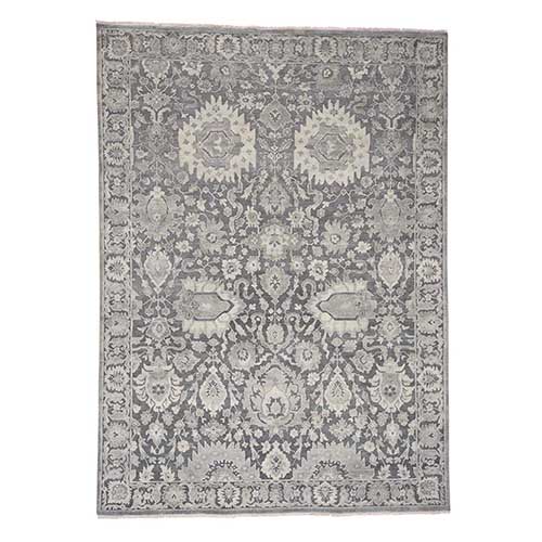 Silk With Textured Wool Hand Knotted Oushak Influence Oriental Rug