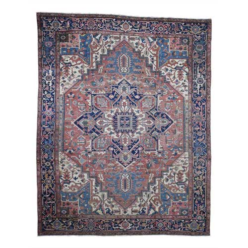 Red Antique Persian Heriz Exc Cond Pure Wool Hand-Knotted Oriental 