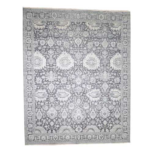Hand-Knotted Oushak Influence Silk with Textured Wool Oversized Oriental Rug
