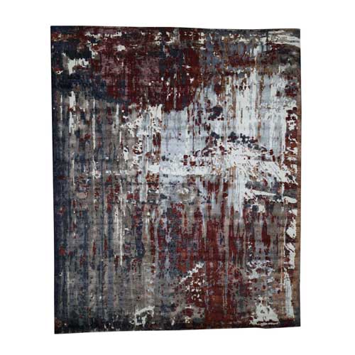 Hand-Knotted Wool And Silk Abstract Design Oriental 