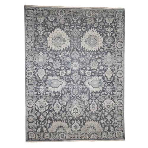 Hand-Knotted Oushak Influence Silk with Textured Wool Oriental Rug