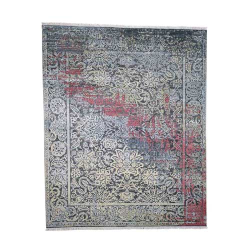 Hand-Knotted Broken Design Silk with Textured Wool Transitional 