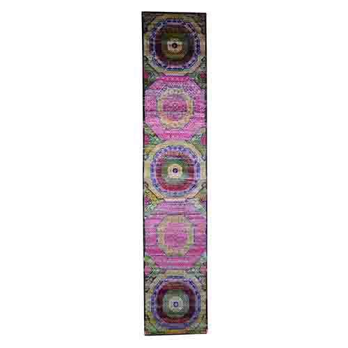 Sari Silk with Textured Wool Mamluk Design XL Runner Oriental Rug Sari Silk with Textured Wool Mamluk Design XL Runner Oriental Rug