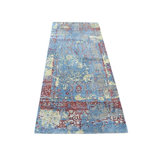 Hand-Knotted Silk With Textured Wool Broken Design Runner Rug Hand-Knotted Silk With Textured Wool Broken Design Runner Rug