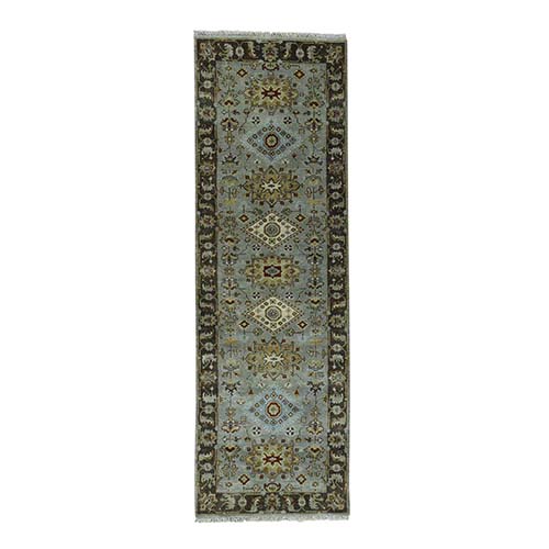 Hand-Knotted Pure Wool Karajeh Design Oriental Runner Rug Hand-Knotted Pure Wool Karajeh Design Oriental Runner Rug