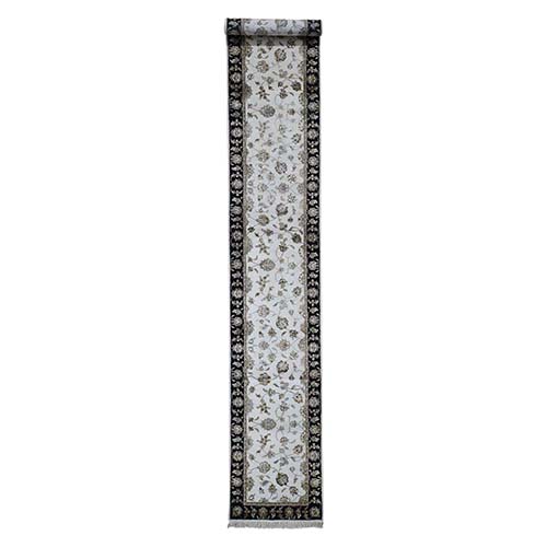 Half Wool and Half Silk XL Runner Rajasthan Hand-Knotted Oriental Rug Half Wool and Half Silk XL Runner Rajasthan Hand-Knotted Oriental Rug