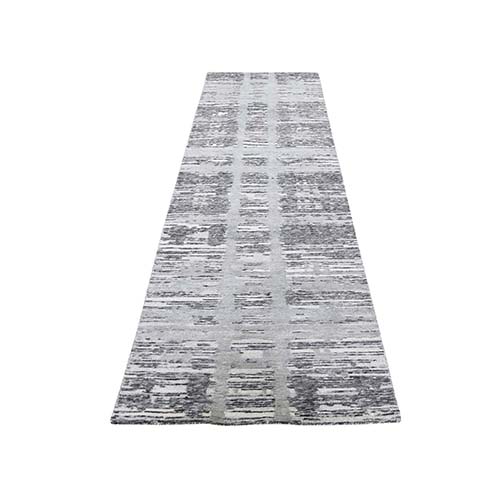 Hand Spun Undyed Natural Wool Modern Runner Oriental Hand-Knotted Rug Hand Spun Undyed Natural Wool Modern Runner Oriental Hand-Knotted Rug