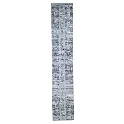 Hand Spun Undyed Natural Wool Modern Runner Oriental Hand-Knotted Rug Hand Spun Undyed Natural Wool Modern Runner Oriental Hand-Knotted Rug