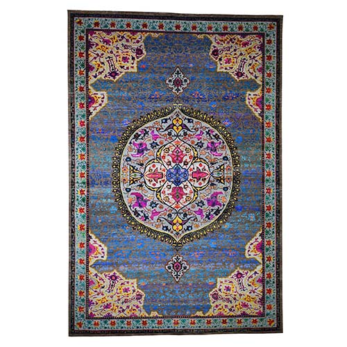 Star Oushak Medallion Design With Colorful Sari Silk Hand-Knotted Oriental Rug Star Oushak Medallion Design With Colorful Sari Silk Hand-Knotted Oriental Rug