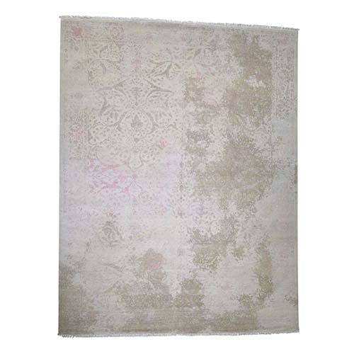 Oversize Wool And Silk With Touch Of Pink Hand-Knotted Oriental Rug 