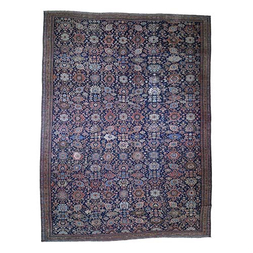 Navy Blue Antique Persian Oversized Mahal Even wear Pure Wool Hand-Knotted Oriental 
