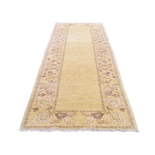 Pure Wool Peshawar With Plain Field Hand-Knotted Runner Oriental 