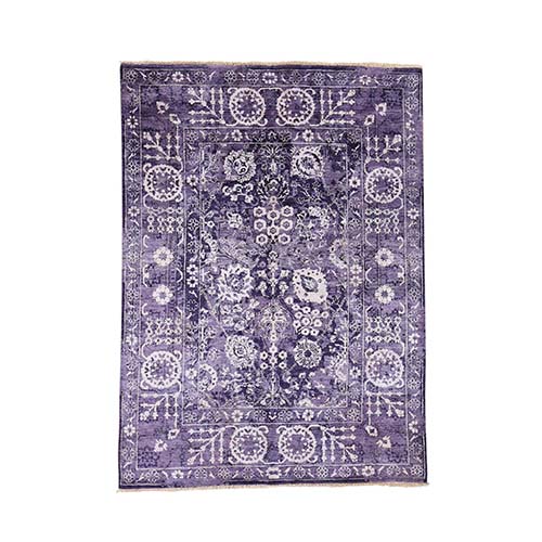 Transitional Purple Tabriz Wool and Silk Hand-Knotted Oriental 