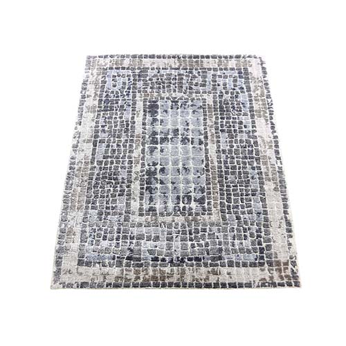 Silver And Blue Silken Roman Mosaic Design Hand-Knotted Oriental Rug Silver And Blue Silken Roman Mosaic Design Hand-Knotted Oriental Rug