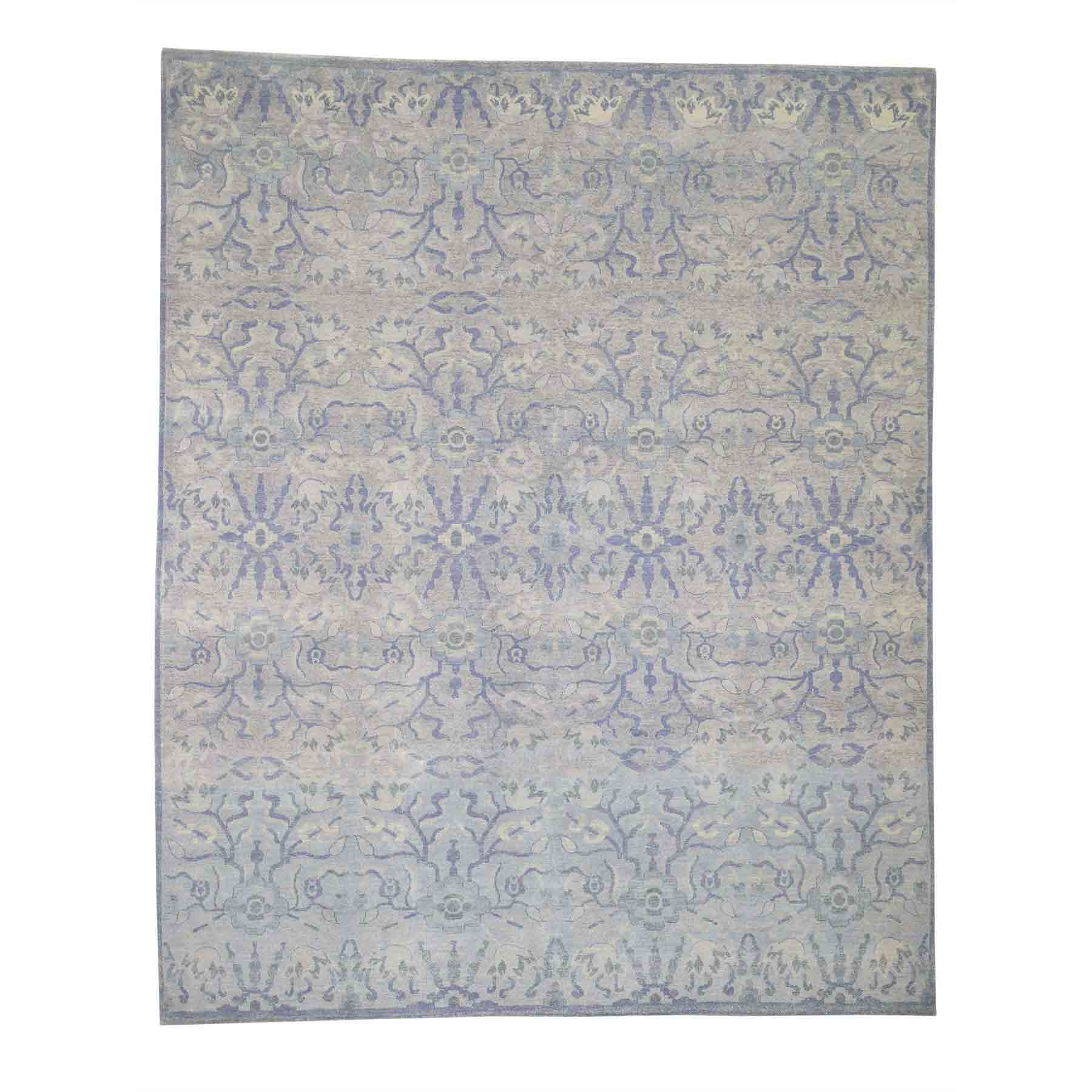 Modern Light Blue Tone on Tone Pure Wool Hand-Knotted Oriental 