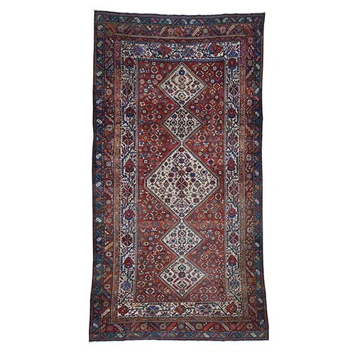Red Gallery Size Antique Persian Bakhtiari Good Con. Full Pile Pure Wool Hand-Knotted Oriental Rug 