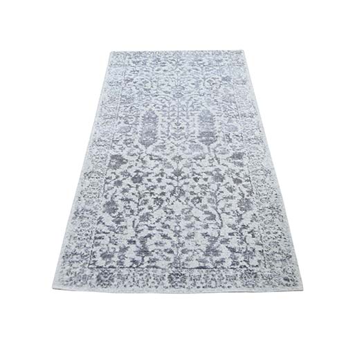 Jacquard Hand-Loomed Gray Broken Cypress Tree Design Silken Thick And Plush Runner Oriental Rug Jacquard Hand-Loomed Gray Broken Cypress Tree Design Silken Thick And Plush Runner Oriental Rug