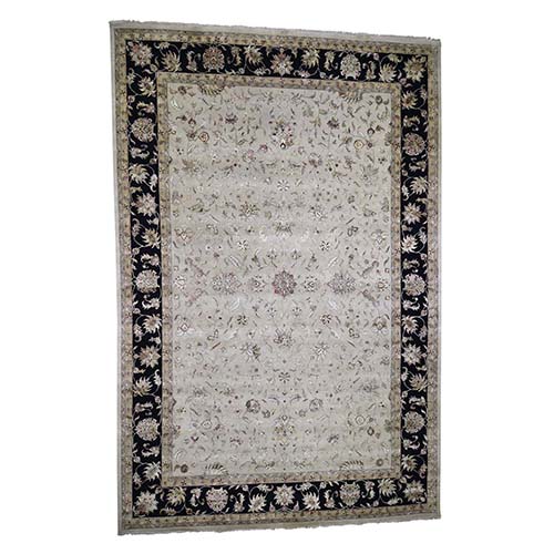 Oversized Hand-Knotted Half Wool And Half Silk Rajasthan Oriental Rug