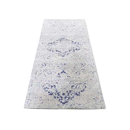 Diminishing Cypress Trees With Medallion Design Silk With Textured Wool Runner Hand-Knotted Oriental Rug