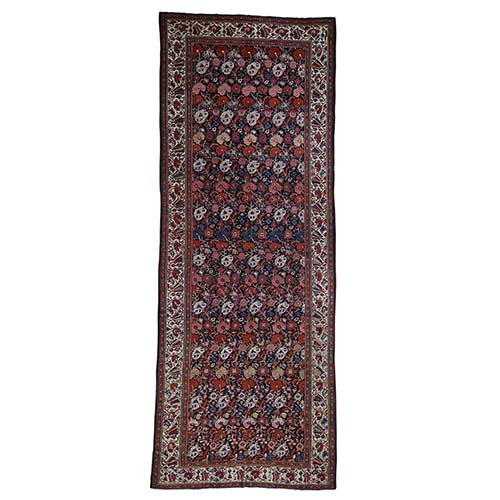 Black Antique Persian Bakhtiari Wide Gallery Runner Flower Design Hand-Knotted Oriental Rug 