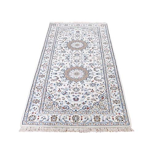 Wool and Silk 250 KPSI Ivory Nain Hand-Knotted Oriental Runner Rug
Wool and Silk 250 KPSI Ivory Nain Hand-Knotted Oriental Runner Rug