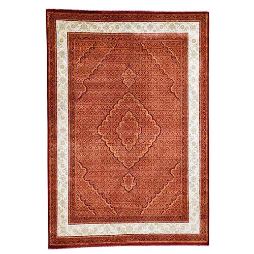 Tone on Tone Tabriz Mahi With Ivory Wool and Silk Hand Knotted Oriental 