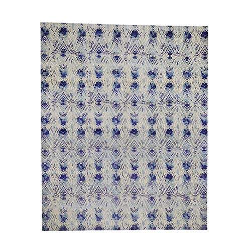 Sari Silk With Textured Wool Hand-Knotted Ikat Design Purple Oriental 
