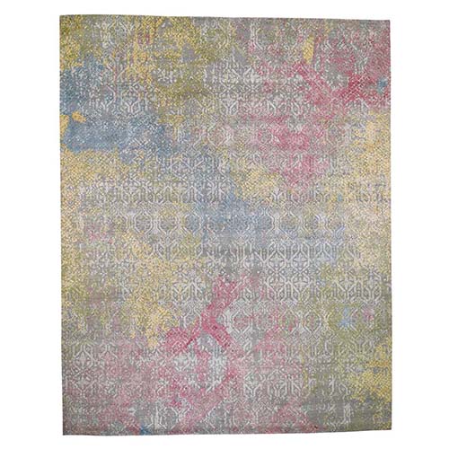 Oversize TRELLIS IN THE SPRING Pure Silk Hi-Low Pile Gray Hand-Knotted Oriental 