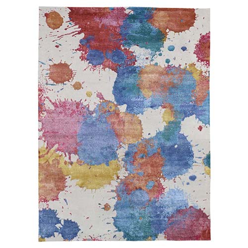 Modern Wool & Silk Splash Design Thick And Plush Hand-Knotted Oriental Rug Modern Wool & Silk Splash Design Thick And Plush Hand-Knotted Oriental Rug