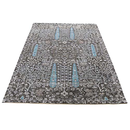 Hand-Knotted Cypress Tree Design Silk with Textured Wool Oriental Rug Hand-Knotted Cypress Tree Design Silk with Textured Wool Oriental Rug