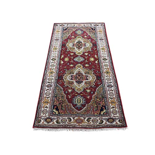 Red Heriz Revival Pure Wool Hand-Knotted Oriental Runner Rug Red Heriz Revival Pure Wool Hand-Knotted Oriental Runner Rug
