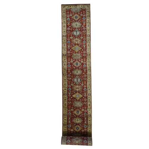 Red Pure Wool Karajeh Hand Knotted XL Runner Oriental Rug Red Pure Wool Karajeh Hand Knotted XL Runner Oriental Rug