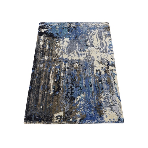 Sample Blue-Gray Abstract Design Wool and Silk Hand-Knotted Oriental 