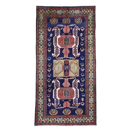 Vintage North West Persian With Ancient Peacocks Wide Gallery Runner Figure Motifs Hand-Knotted Oriental 