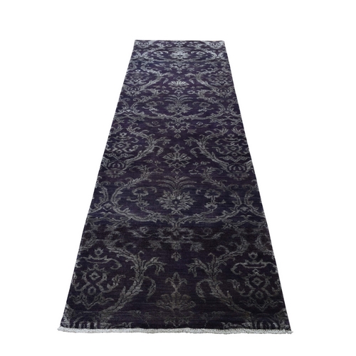 Damask Runner Tone on Tone Wool and Silk Hand Knotted Oriental 