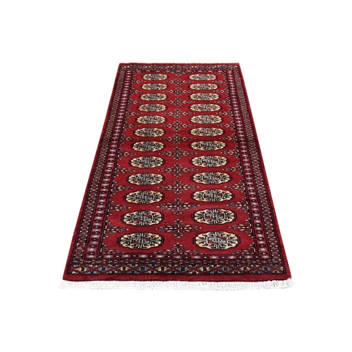 Red Bokara Elephant Feet Design Pure Wool Hand-Knotted Oriental Runner Rug Red Bokara Elephant Feet Design Pure Wool Hand-Knotted Oriental Runner Rug
