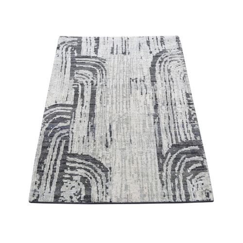 THE CANE, Pure Silk With Textured Wool Hand-Knotted Oriental Rug 