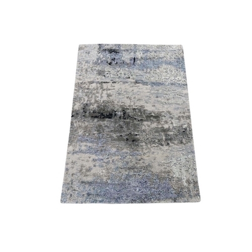 Hand-Knotted Abstract Design Hi-Lo Pile Wool And Silk Oriental Rug Hand-Knotted Abstract Design Hi-Lo Pile Wool And Silk Oriental Rug