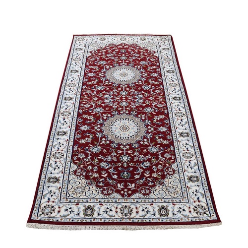 Red Runner Nain Wool And Silk 250 KPSI Hand Knotted Oriental Rug Red Runner Nain Wool And Silk 250 KPSI Hand Knotted Oriental Rug
