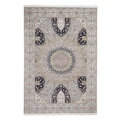 Gray Nain With Gumbad Design Wool and Silk Hand Knotted Oriental Rug Gray Nain With Gumbad Design Wool and Silk Hand Knotted Oriental Rug