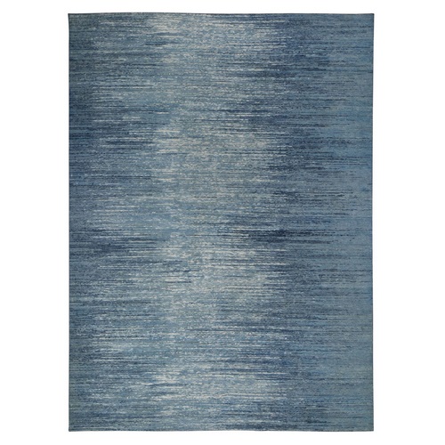 Blue Oceanic Pure Wool Horizontal Ombre Design Hand Knotted Oriental Rug