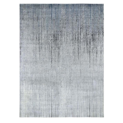 Vertical Ombre Design Pure Silk Hand Knotted Oriental Rug