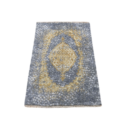 Gray-Gold Persian Design Wool And Pure Silk Hand Knotted Oriental Rug Gray-Gold Persian Design Wool And Pure Silk Hand Knotted Oriental Rug